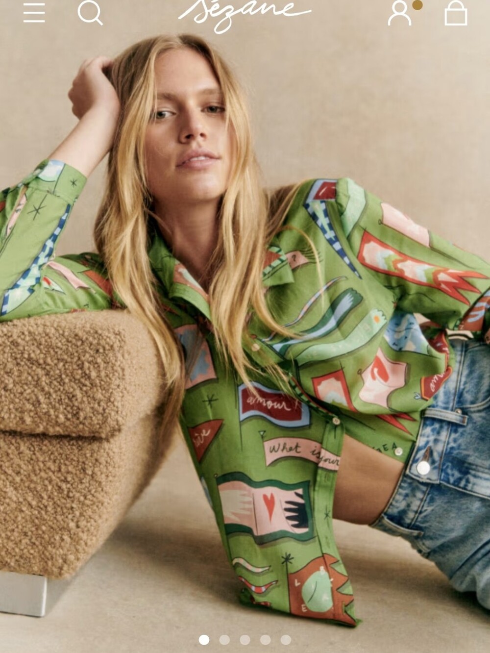 Sezane ×Pangea Pierro Shirt Green Flag Print 38 NWOT - Picture 2 of 8